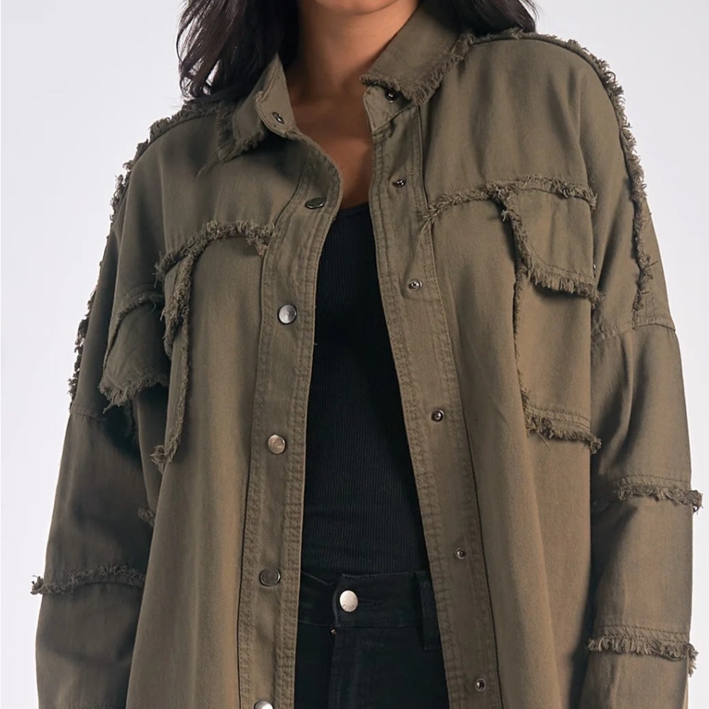 Elan Khaki Frayed Utility Jacket